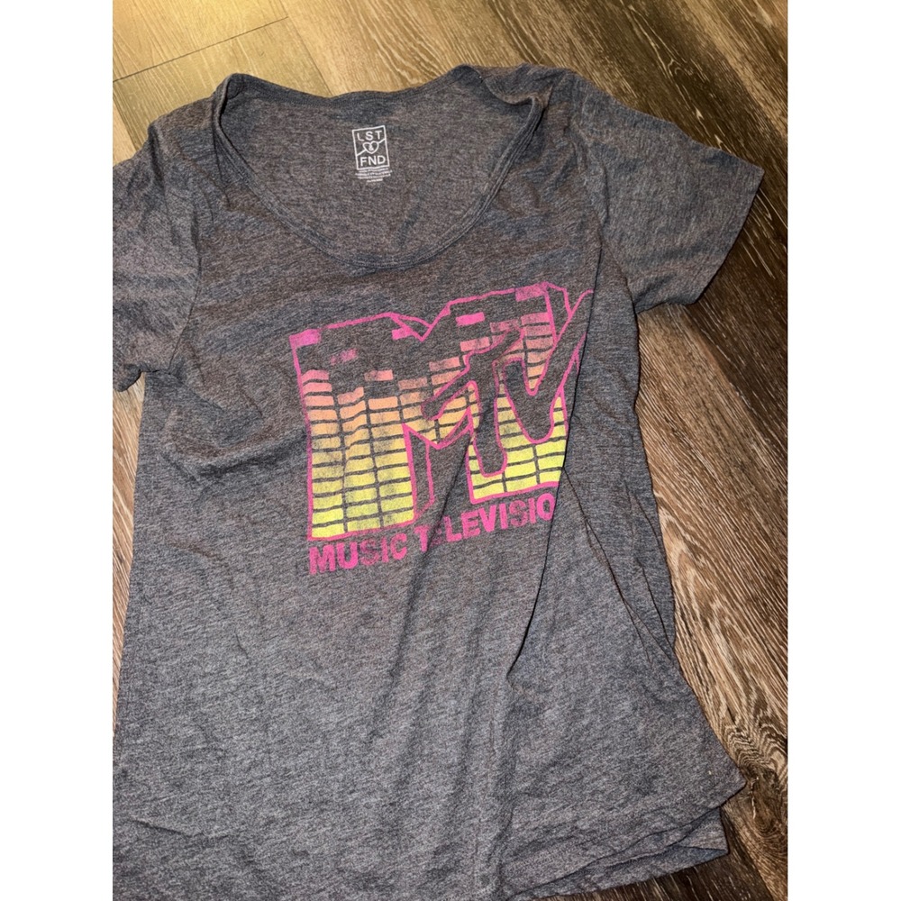 MTV Music Television Graphic Tee Heather Gray‎ Pink Yellow XL shirt vintage y2k